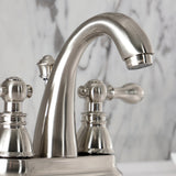 American Classic Two-Handle 3-Hole Deck Mount 4" Centerset Bathroom Faucet with Plastic Pop-Up