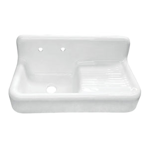 Petra Galley 42-Inch Cast Iron Wall Mount Kitchen Sink with Drainboard