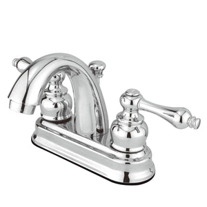 Restoration Two-Handle 3-Hole Deck Mount 4" Centerset Bathroom Faucet with Plastic Pop-Up