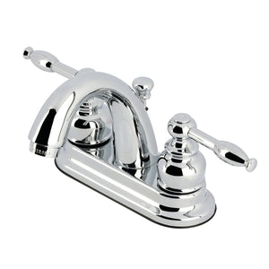 Knight Two-Handle 3-Hole Deck Mount 4" Centerset Bathroom Faucet with Plastic Pop-Up