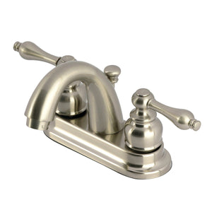 Restoration Two-Handle 3-Hole Deck Mount 4" Centerset Bathroom Faucet with Plastic Pop-Up