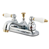 Restoration Double-Handle 3-Hole Deck Mount 4-Inch Centerset Bathroom Faucet with Pop-Up Drain