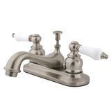 Restoration Double-Handle 3-Hole Deck Mount 4-Inch Centerset Bathroom Faucet with Pop-Up Drain