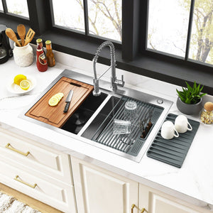 Uptowne 33-Inch Double Bowl Dual Mount Kitchen Sink with Drain