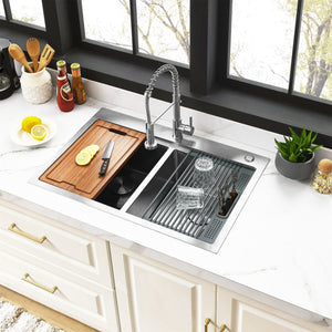 Uptowne 33-Inch Double Bowl Dual Mount Kitchen Sink with Drain