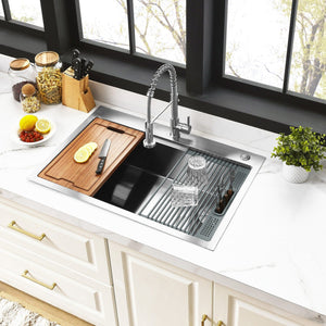 Uptowne 30-Inch Single Bowl Dual Mount Kitchen Sink with Drain