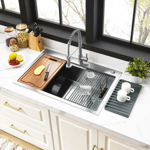 Uptowne 33-Inch Single Bowl Dual Mount Kitchen Sink with Drain