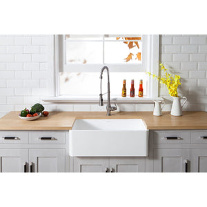 Arcticstone 30-Inch Solid Surface White Stone Apron-Front Single Bowl Farmhouse Kitchen Sink