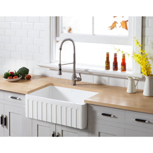 Arcticstone 30-Inch Solid Surface White Stone Apron-Front Single Bowl Farmhouse Kitchen Sink