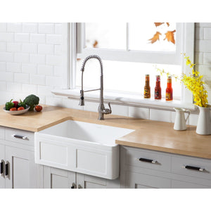 Arcticstone 30-Inch Solid Surface White Stone Apron-Front Single Bowl Farmhouse Kitchen Sink