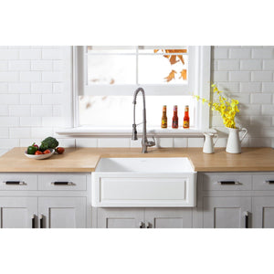 Arcticstone 30-Inch Solid Surface White Stone Apron-Front Single Bowl Farmhouse Kitchen Sink