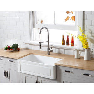 Arcticstone 30-Inch Solid Surface White Stone Apron-Front Single Bowl Farmhouse Kitchen Sink