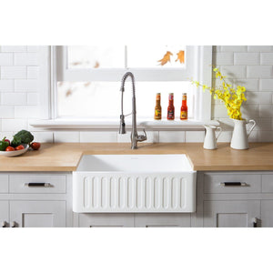 Arcticstone 30-Inch Solid Surface White Stone Apron-Front Single Bowl Farmhouse Kitchen Sink