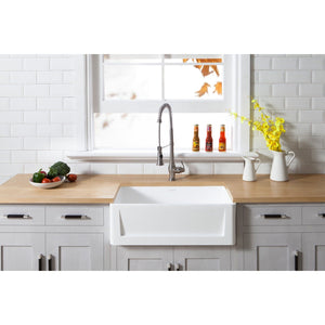 Arcticstone 30-Inch Solid Surface White Stone Apron-Front Single Bowl Farmhouse Kitchen Sink