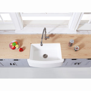 Arcticstone 30-Inch Solid Surface White Stone Apron-Front Single Bowl Farmhouse Kitchen Sink