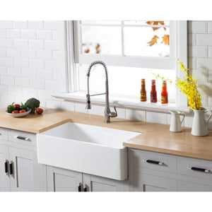 Arcticstone 33-Inch Solid Surface White Stone Apron-Front Single Bowl Farmhouse Kitchen Sink