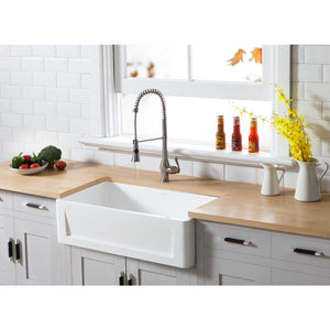 Arcticstone 33-Inch Solid Surface White Stone Apron-Front Single Bowl Farmhouse Kitchen Sink