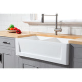 Arcticstone 33-Inch Solid Surface White Stone Apron-Front Double Bowl Farmhouse Kitchen Sink