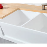 Arcticstone 33-Inch Solid Surface White Stone Apron-Front Double Bowl Farmhouse Kitchen Sink