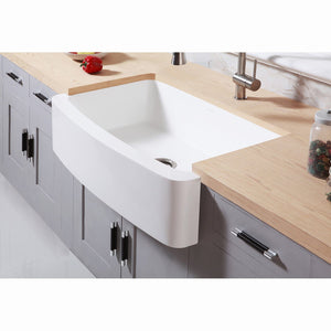 Arcticstone 33-Inch Solid Surface White Stone Apron-Front Single Bowl Farmhouse Kitchen Sink