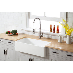 Arcticstone 36-Inch Solid Surface White Stone Apron-Front Single Bowl Farmhouse Kitchen Sink