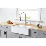 Arcticstone 36-Inch Solid Surface White Stone Apron-Front Double Bowl Farmhouse Kitchen Sink