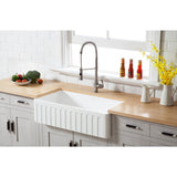 Arcticstone 36-Inch Solid Surface White Stone Apron-Front Single Bowl Farmhouse Kitchen Sink