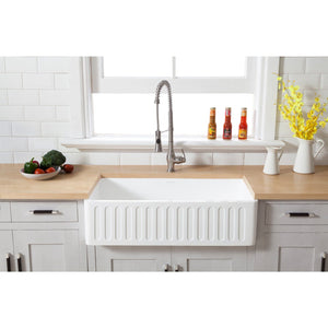 Arcticstone 36-Inch Solid Surface White Stone Apron-Front Single Bowl Farmhouse Kitchen Sink