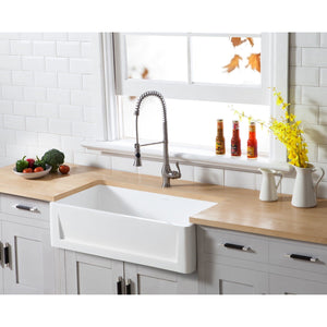 Arcticstone 36-Inch Solid Surface White Stone Apron-Front Single Bowl Farmhouse Kitchen Sink