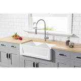 Arcticstone 36-Inch Solid Surface White Stone Apron-Front Double Bowl Farmhouse Kitchen Sink