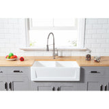 Arcticstone 36-Inch Solid Surface White Stone Apron-Front Double Bowl Farmhouse Kitchen Sink