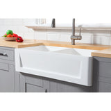 Arcticstone 36-Inch Solid Surface White Stone Apron-Front Double Bowl Farmhouse Kitchen Sink