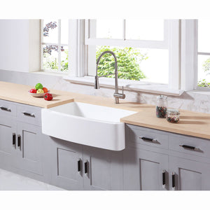 Arcticstone 36-Inch Solid Surface White Stone Apron-Front Single Bowl Farmhouse Kitchen Sink