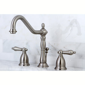 Heritage Two-Handle 3-Hole Deck Mount Widespread Bathroom Faucet with Brass Pop-Up Drain