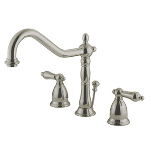 Heritage Two-Handle 3-Hole Deck Mount Widespread Bathroom Faucet with Brass Pop-Up Drain