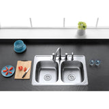 Studio 33-Inch Stainless Steel Self-Rimming 4-Hole Double Bowl Drop-In Kitchen Sink