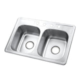 Studio 33-Inch Stainless Steel Self-Rimming 4-Hole Double Bowl Drop-In Kitchen Sink