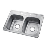 Studio 33-Inch Stainless Steel Self-Rimming 3-Hole Double Bowl Drop-In Kitchen Sink