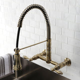 Heritage Double-Handle 2-Hole Wall-Mount Pre-Rinse Bridge Kitchen Faucet