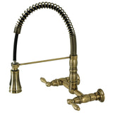 Heritage Double-Handle 2-Hole Wall-Mount Pre-Rinse Bridge Kitchen Faucet