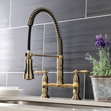 Heritage Double-Handle 2-Hole Deck-Mount Pre-Rinse Bridge Kitchen Faucet