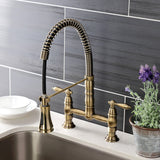 Heritage Double-Handle 2-Hole Deck-Mount Pre-Rinse Bridge Kitchen Faucet