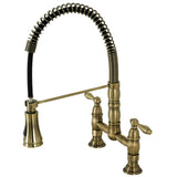 Heritage Double-Handle 2-Hole Deck-Mount Pre-Rinse Bridge Kitchen Faucet