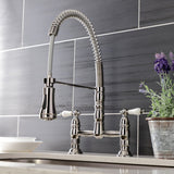 Heritage Double-Handle 2-Hole Deck-Mount Pre-Rinse Bridge Kitchen Faucet