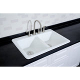 Petra Galley 33-Inch Cast Iron Self-Rimming 4-Hole Double Bowl Drop-In Kitchen Sink