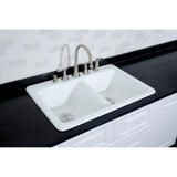 Petra Galley 33-Inch Cast Iron Self-Rimming 5-Hole Double Bowl Drop-In Kitchen Sink