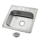 Carefree 25-Inch Stainless Steel Self-Rimming Single Bowl Drop-In Kitchen Sink with 3-Hole Drain and Strainer