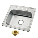 Carefree 25-Inch Stainless Steel Self-Rimming Single Bowl Drop-In Kitchen Sink with 3-Hole Drain and Strainer