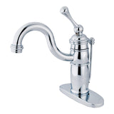 Victorian One-Handle 1-Hole Bathroom Faucet with Deck Plate and Pop-Up Drain