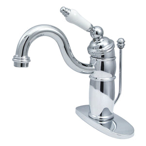 Victorian One-Handle 1-Hole Bathroom Faucet with Deck Plate and Pop-Up Drain